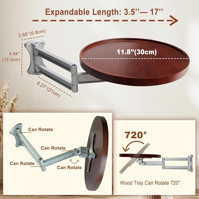 Wall Mounted Folding Table, Walnut Bedside Shelf Wall Mount Floating Wall Desk - Image 2