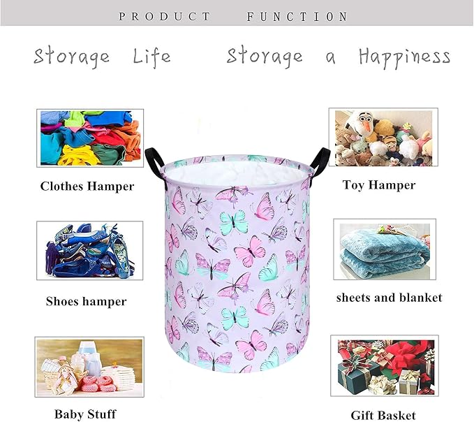 KUNRO Round Laundry Gift Basket Storage Hamper, Clothes Storage Organizer Bins - Image 3