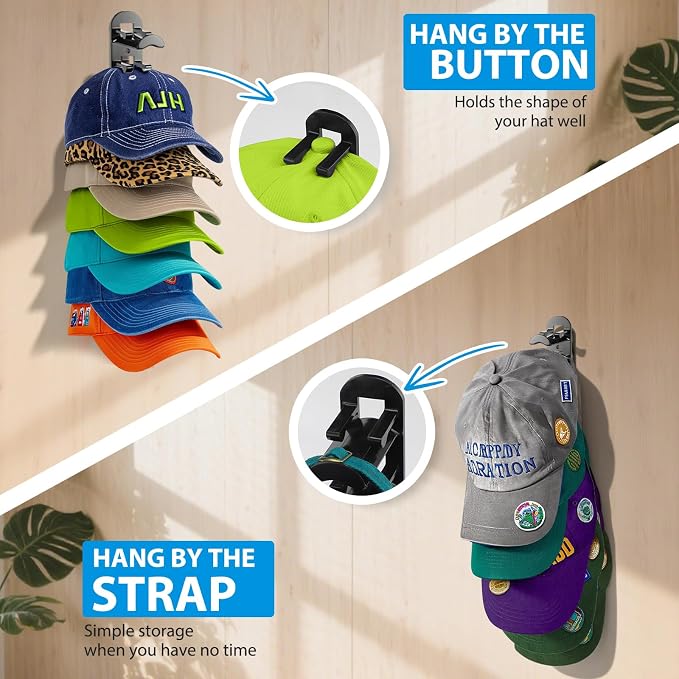 4 Pack Hat Organizer for Baseball Caps, Hat Rack for Wall Hold Up to 40 Hats - Image 5