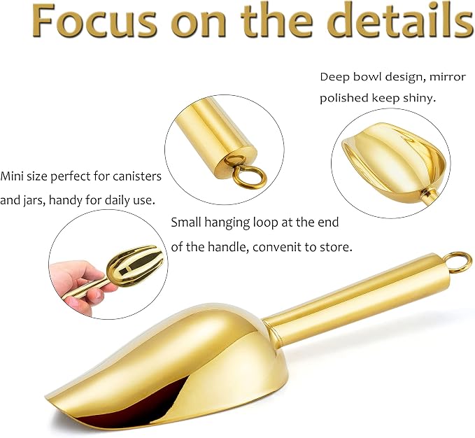 Mini Ice Scoop Set of 2, E-far 3 Ounce Gold Stainless Steel Scoops - Image 4