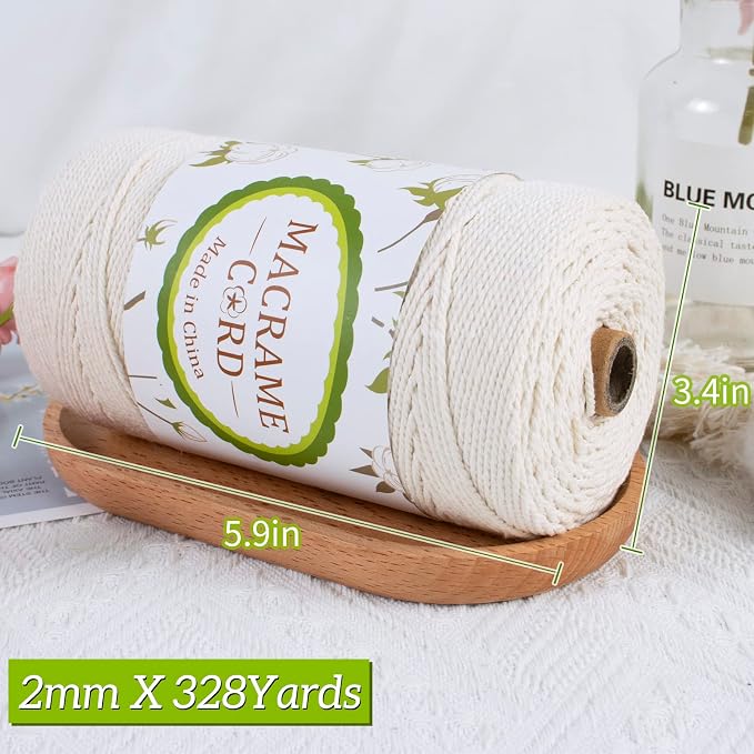 Beige 2mm Macrame Cord, 328yards Macrame Rope Yarn, Natural Cotton Cord - Image 2
