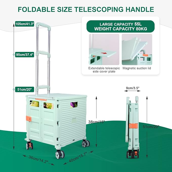 FELICON SELORSS Folding Utility Cart Portable Rolling Crate Handcart - Image 4