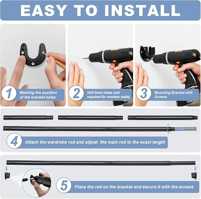 Closet Rods For Hanging Clothes, 17-84 Inches Stepless Spring Adjustable Closet - Image 7