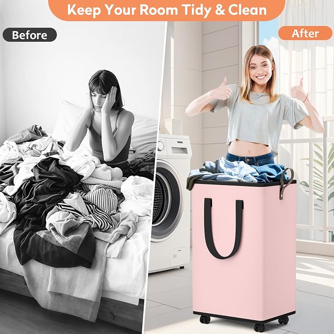 Laundry Basket with Wheels, Collapsible Laundry Baskets, Laundry Hamper with - Image 5