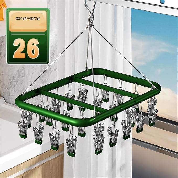 Drip Hanger with 26 Clips, Sock Drying Rack, Wind-Proof Hook, Underwear Storage - Image 2