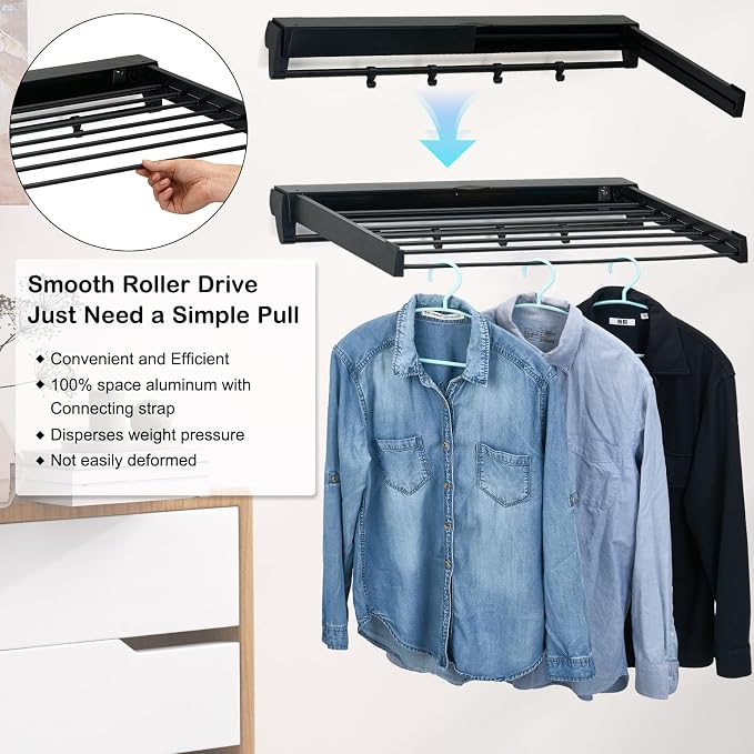 Wall Mounted Drying Rack, Aluminum Collapsible, 88 lbs Capacity, Foldable - Image 2