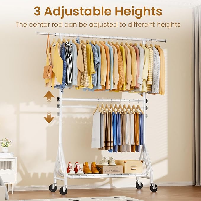 Heavy Duty Clothes Rack for Hanging Clothes, Double Rods Clothing Rack - Image 2