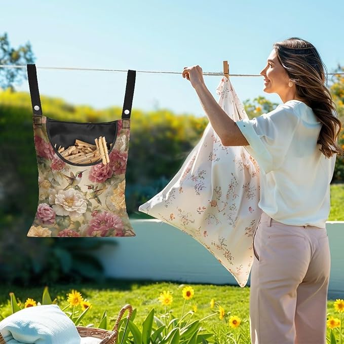 Clothes Pin Hanging Bag with Large Opening, Lightweight Hanging Laundry Bag - Image 2