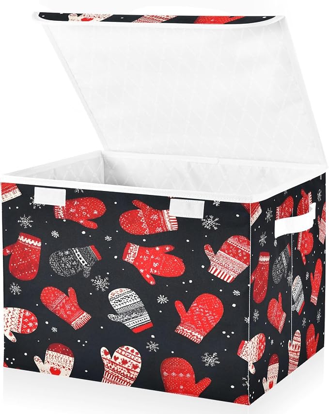 MNSRUU Containers Baskets with Lids Winter Glove Fabric Foldable Storage Bins - Image 2