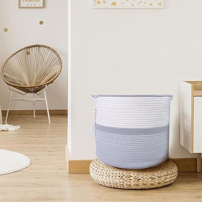 Large Woven Rope Laundry Hamper, Cotton Rope Storage Basket - Image 2