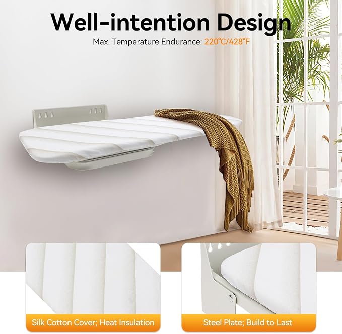 Wall Mounted Ironing Board, Foldable 37.4" x 7.55" Ironing Board, 180° Swivel - Image 4