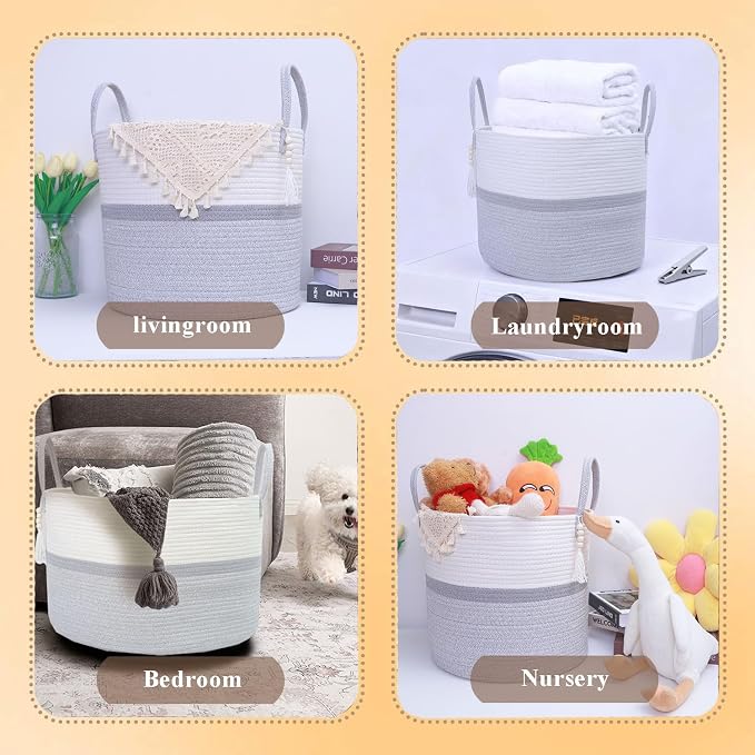 Woven Storage Basket with Handle, Nursery Hamper in Baby Nursery&Bathroom - Image 3