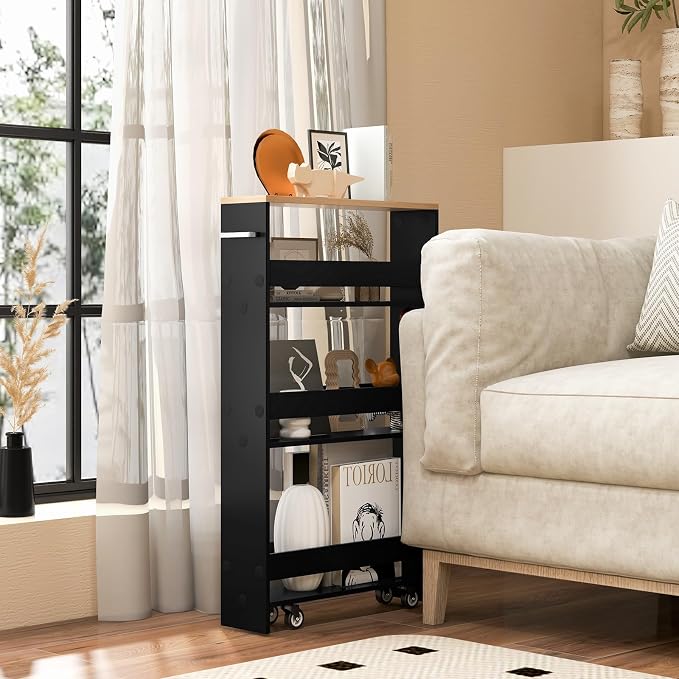 Slim Rolling Storage Cart, 4 Tier Narrow Kitchen Cart - Image 8