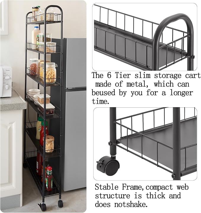 6in 6 Tier Slim Storage Cart - Image 6