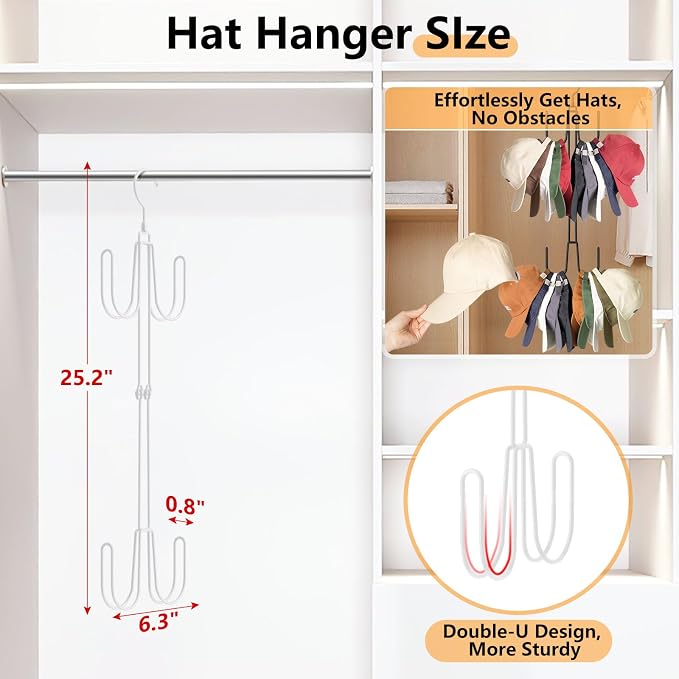 Hat Hangers for Closet, 1 Pack Stainless Steel Hat Organizer, Hat Racks for - Image 3