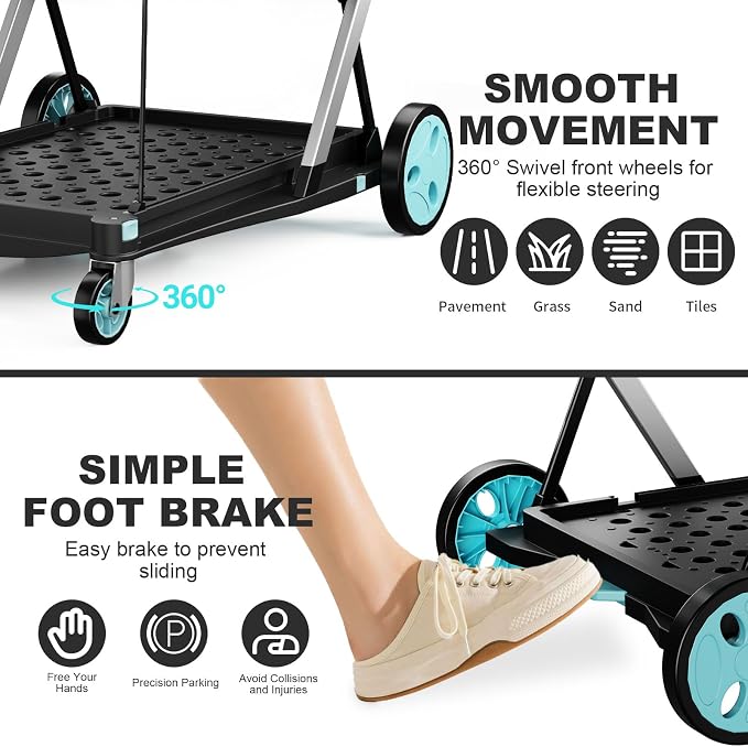 Foldable Shopping Cart, 200 lbs Capacity Grocery Carts on Wheels - Image 4
