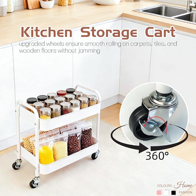 2 Tier Metal Rolling Cart with Wheels - Image 5
