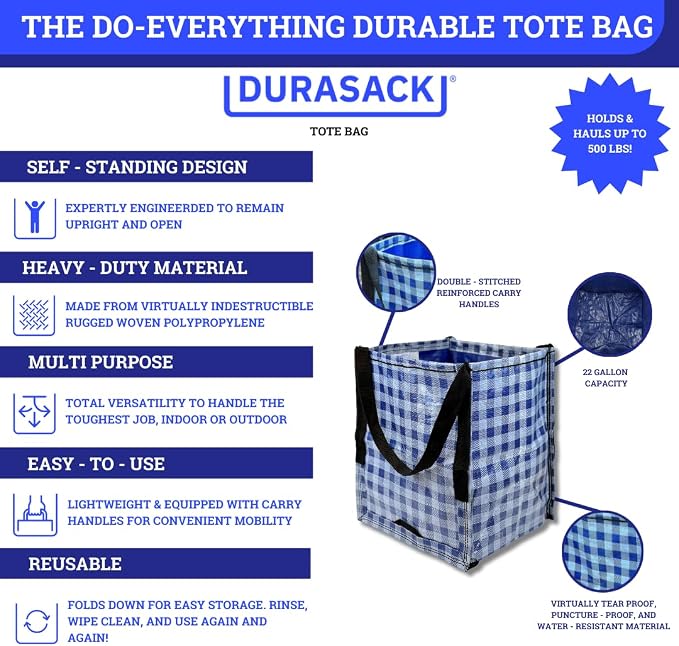 DURASACK Heavy Duty Storage Tote Bag 22-Gallon Rugged Woven Polypropylene - Image 3