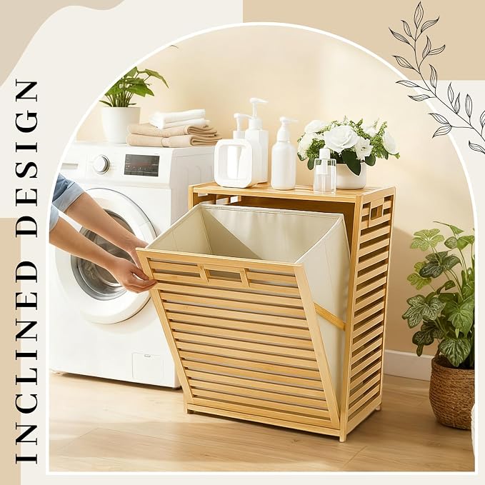 Bamboo Tilt out Laundry Hamper Cabinet 18 Gallon Bamboo Laundry Basket - Image 6