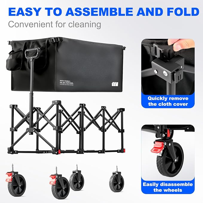 200L Collapsible Foldable Wagon, Large Heavy Duty Wagon Cart - Image 5