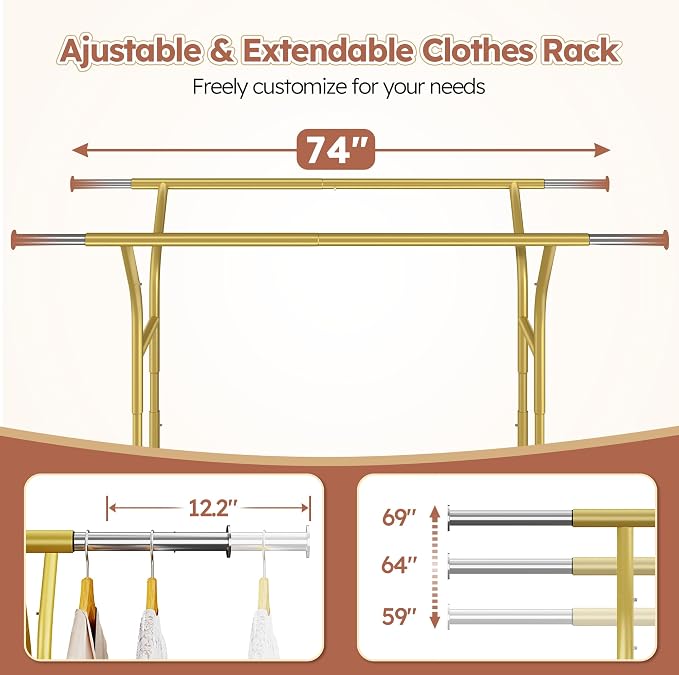 Raybee 74" W Clothes Rack Load 630 LBS, Clothing Racks - Image 5