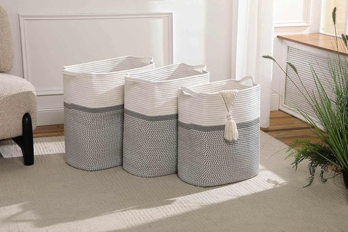 Tall Laundry Basket With Handles, Woven Cotton Rope Big Laundry Hamper Sorters - Image 8