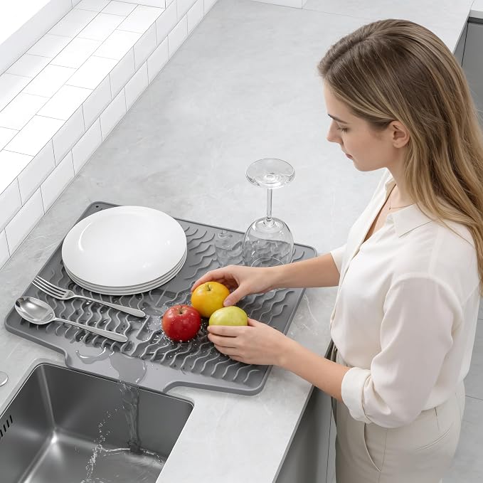 Silicone Dish Drying Mat for kitchen Countertop, Heat Resistant Mats, Dish - Image 5
