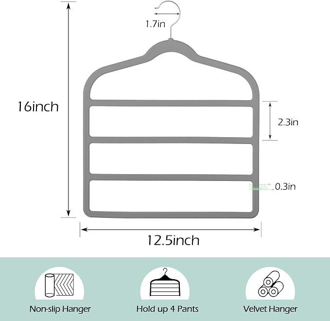 Velvet Pants Clothes Hanger Space Saving Non Slip Pants Shorts Hanger, - Image 5