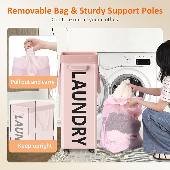 2 Pack Rolling Laundry Basket - Image 6