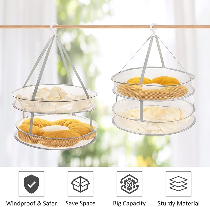 AUTODECO 2 Pack 2-Tier Folding Mesh Clothes Hanging Dryer, Sweater Drying Rack - Image 4