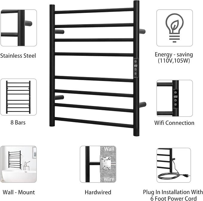 KEG Smart WiFi Towel Warmer Wall Mounted - Image 5