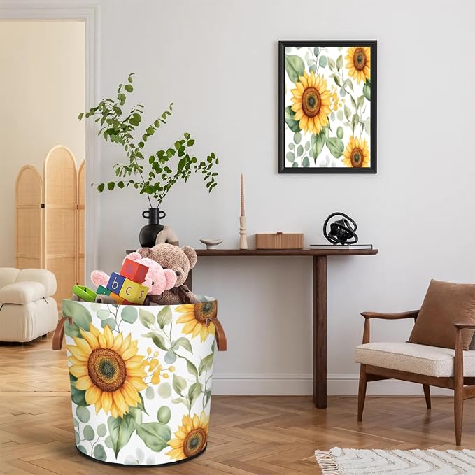 Sunflowers White Laundry Hamper Waterproof Collapsible Basket - Image 7