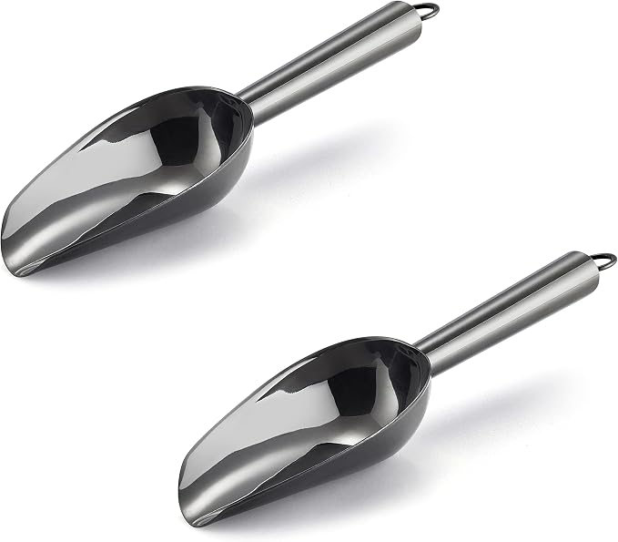 Mini Ice Scoop Set of 2, E-far 3 Ounce Platinum Black Stainless Steel Scoops by E-far