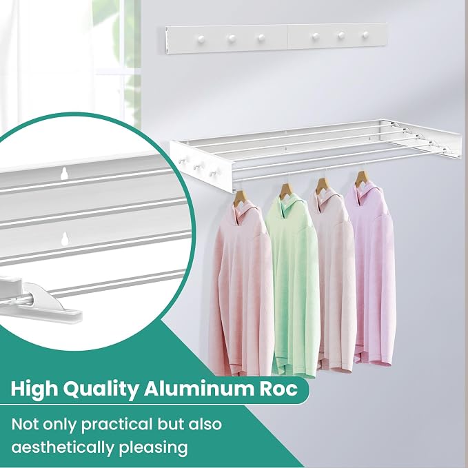 Upgrade 6 Knob Wall Mounted Clothes Drying Rack, Foldable Collapsible, Clothing - Image 6