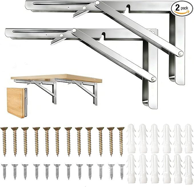 Folding Shelf Brackets, 14 Inch 2 Pcs Stainless Steel Shelf Bracket Heavy Duty by Medach