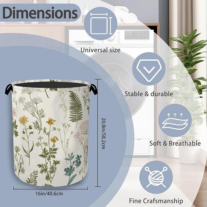 Wildflowers Herb Laundry Basket, Plants Botanical Oxford Cloth Laundry Hamper - Image 2
