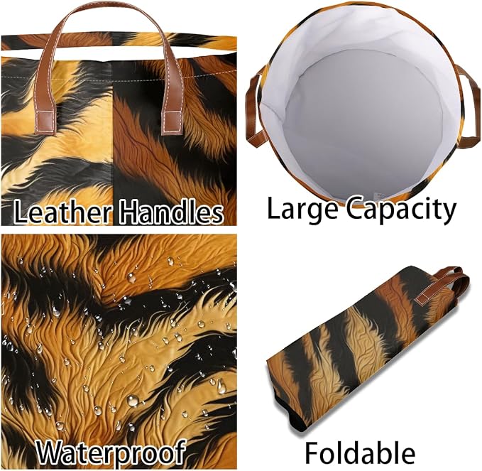 Tiger Print Laundry Hamper Waterproof Collapsible Basket - Image 3