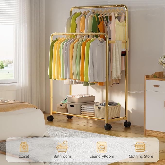 Simple Trending Clothing Clothes Rack Double Rods - Image 2