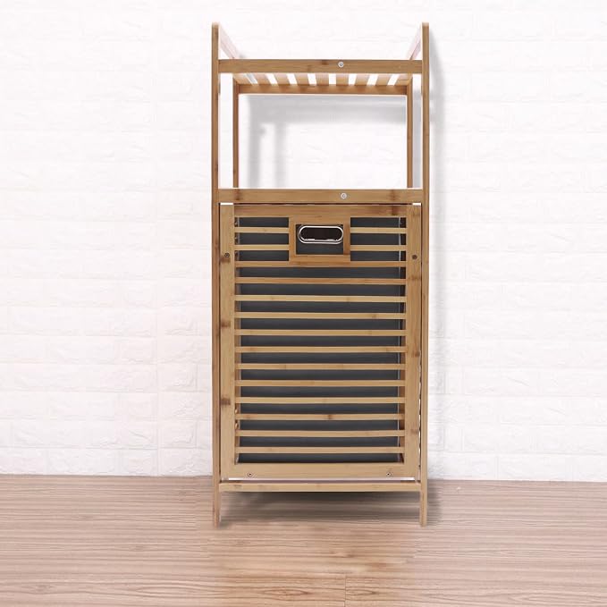 3 Tier Bamboo Laundry Hamper, Large Capacity Free Standing Hamper - Image 7