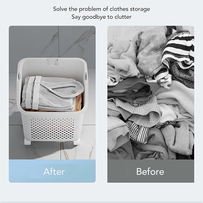 Bathroom Laundry Basket, Stackable Rolling Laundry Hamper, Clothes Storage - Image 8