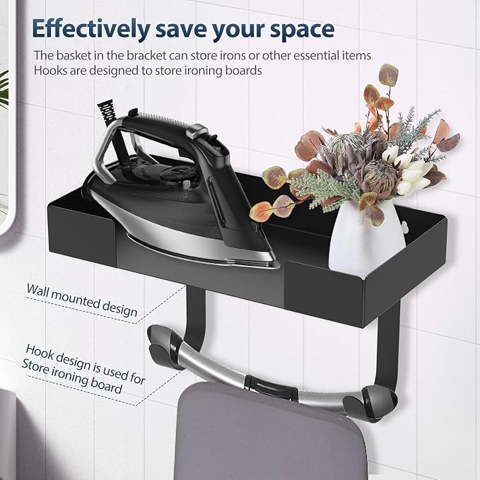 Ironing Board Holder, Wall Mount Ironing Board Hanger, Stainless Steel Iron - Image 3