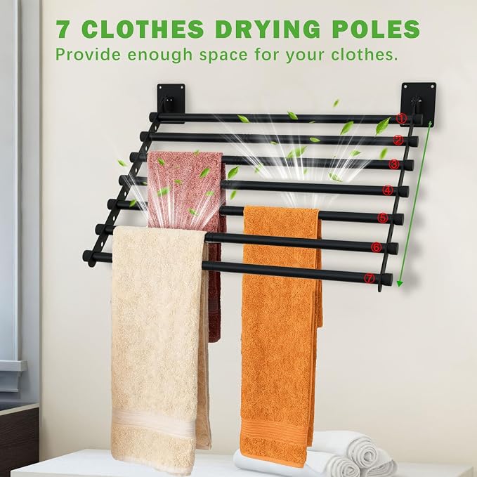 Wall Mounted Drying Rack, 57 Inches Wall Laundry Drying Rack Collapsible Indoor - Image 4