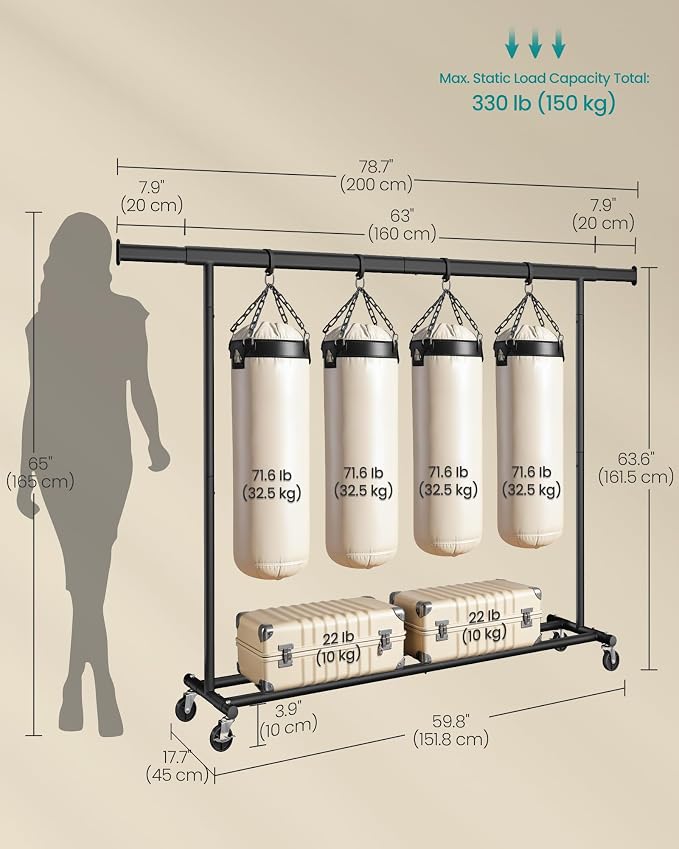SONGMICS Clothes Rack with Wheels, Heavy-Duty Clothing Rack - Image 5
