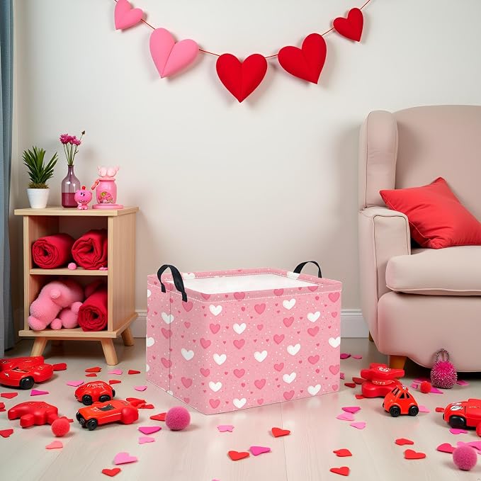 HIYAGON Rectangular Valentines Basket Baby Girl Storage Bin Pink Basket - Image 4