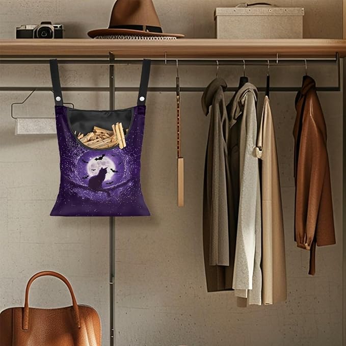 Cats Bats Moon Clothespin Bag Portable Laundry Clothes Pin Holder Machine - Image 4