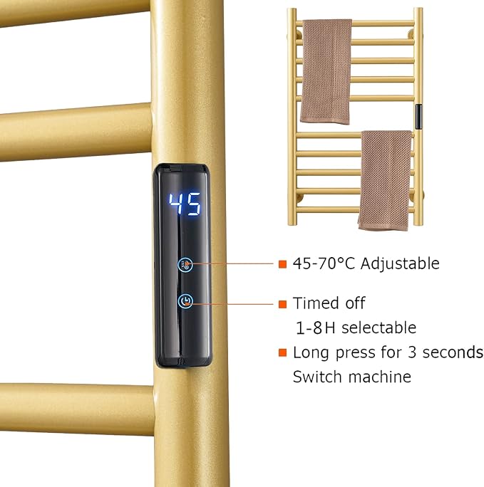 Gold Heated Towel Warmer Radiator Bathroom Accessories, Built-in Timer - Image 3