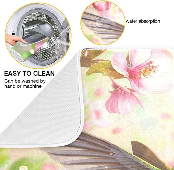 Attractive Kitchen Countertop Dish Drying Mat, Beautiful Pink Flowers - Image 4