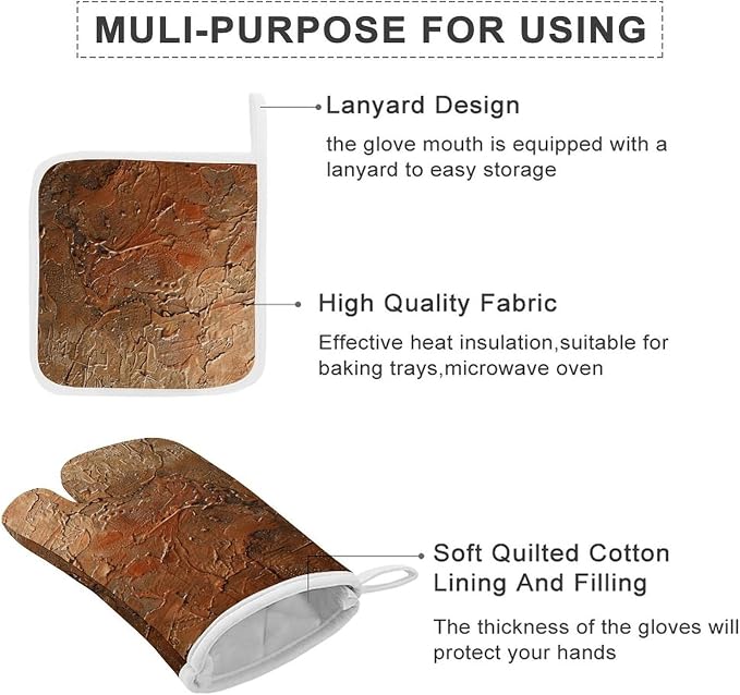 Copper and Gold Pattern Oven Mitts and Pot Holders Sets Heat Resistant Kitchen - Image 6