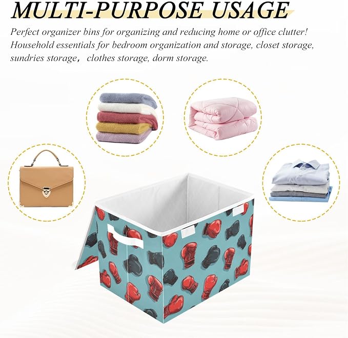 Kcldeci Storage Box with Lid Red Black Boxing Gloves Storage Bins Organizer - Image 7