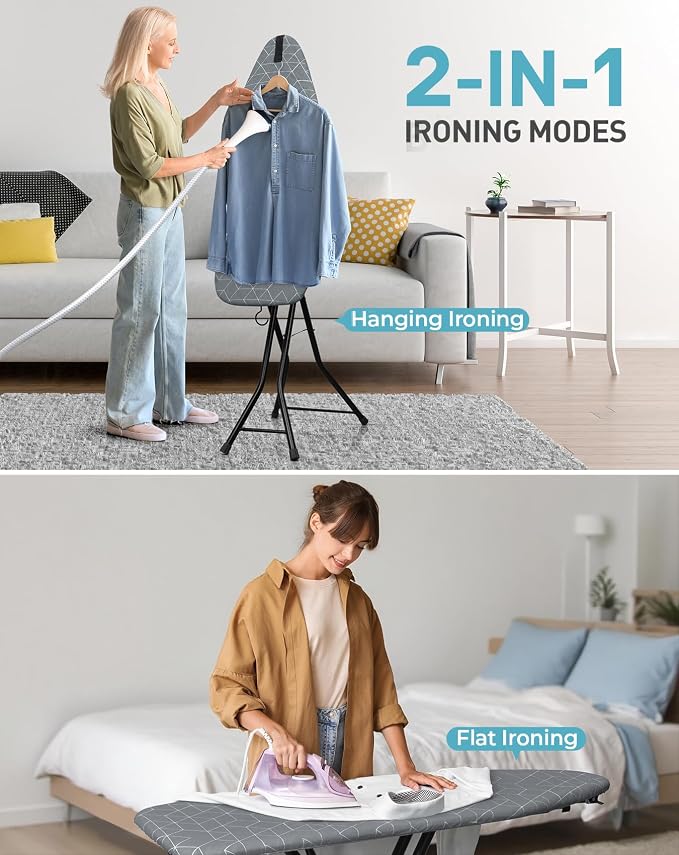LyriFine Ironing Board, 2-in-1 Flat and Hanging Board, Sturdy Steel Frame Iron - Image 2